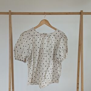 Madewell Cream with Black Polkadots Puff Sleeve Top